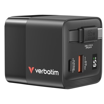 Verbatim Charger Wall 65W GaN 2-Port Retractable Cable & Display