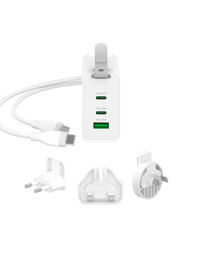 j5create Charger Wall Travel 65W GaN 2xUSB-C/1xUSB-A + USB-C Cable JUP3565CV