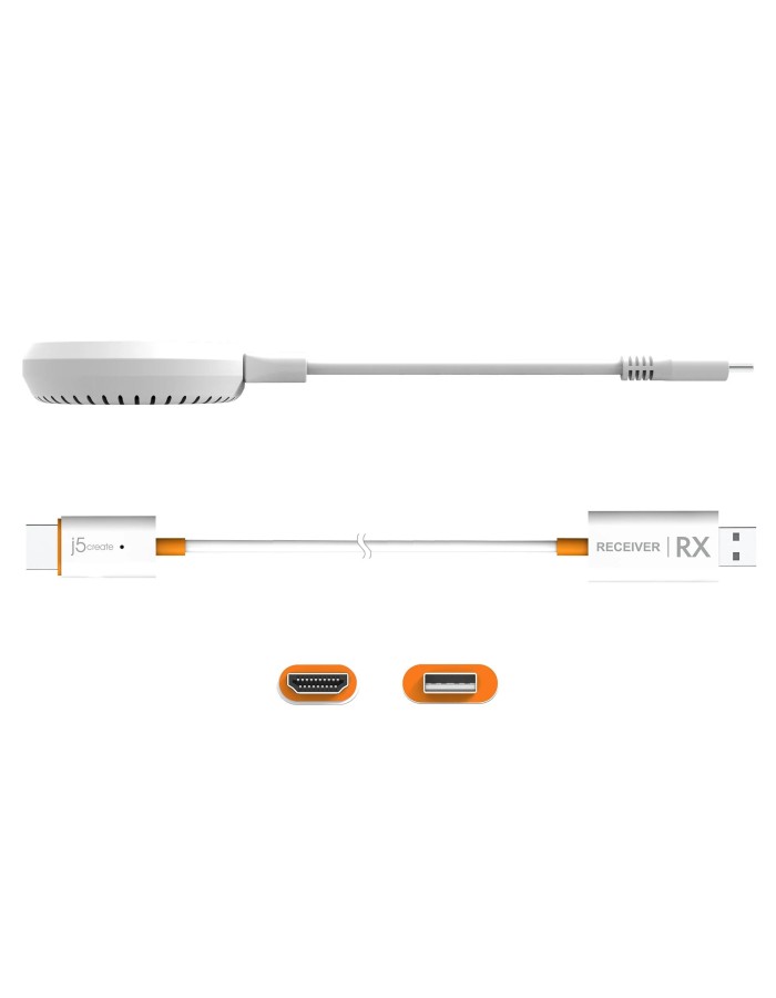 j5create Screencast Wireless Display Extender USB-C to HDMI Transmitter/Receiver 1080p JVAW62