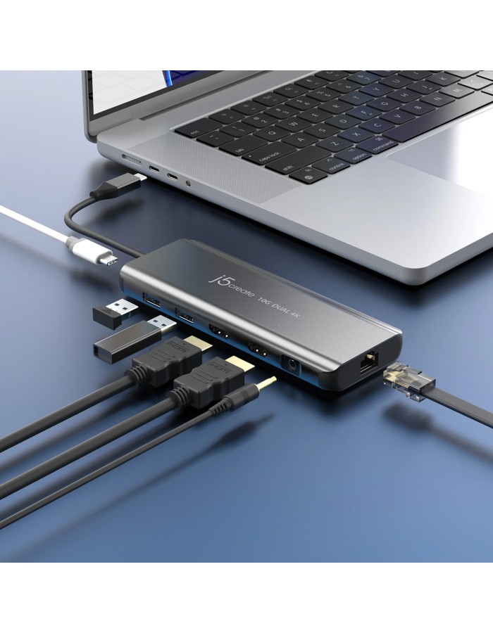 j5create Dock USB-C Dual Display 4K MST MacBookM3 HDMI/RJ45/USB/Audio/PD JCD398