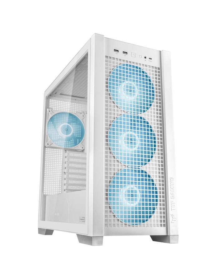 ASUS PC Case TUF Gaming eATX Mesh Front Panel Interchangeable Glass-Mesh Side Panels 4x Pre-Installed Fans USB-C GT302 ARGB White