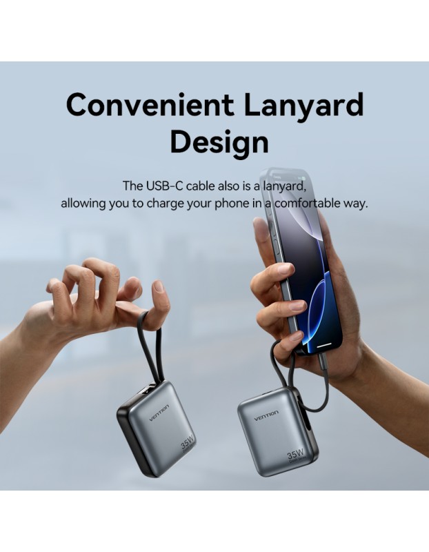 Vention Powerbank 10000mAh 35W Mini Size Built-in USBC Black FHEH0