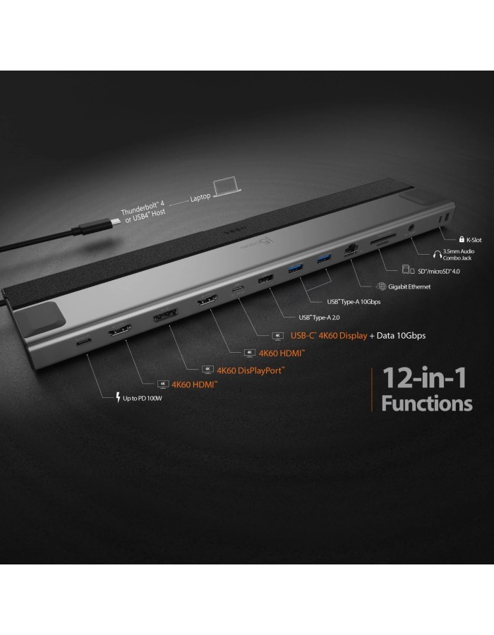 j5create Docking Station USB-C 12-in-1 Triple Display 4K MST MacBookM3 HDMI/DP/USB-C/RJ45/SD/Audio/PD JCD554