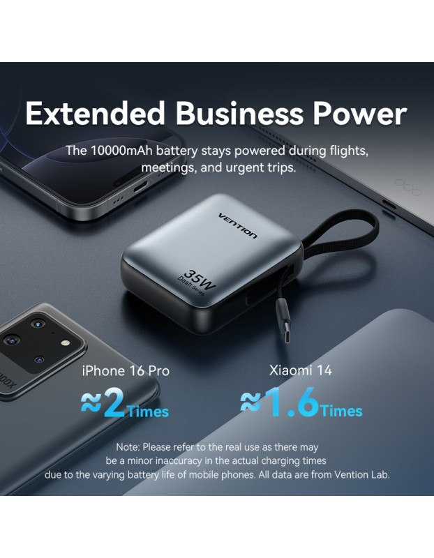 Vention Powerbank 10000mAh 35W Mini Size Built-in USBC Black FHEH0
