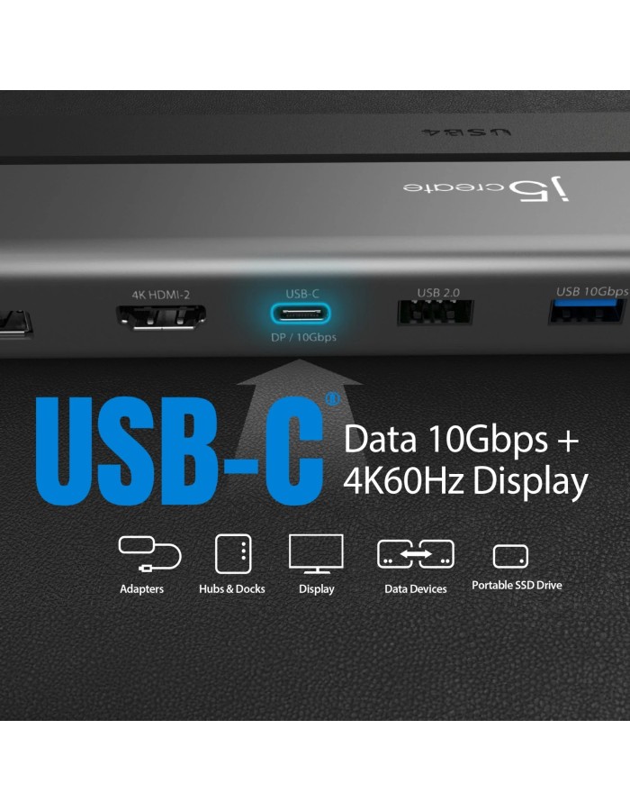 j5create Docking Station USB-C 12-in-1 Triple Display 4K MST MacBookM3 HDMI/DP/USB-C/RJ45/SD/Audio/PD JCD554