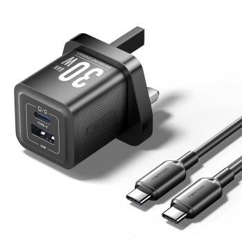 Vention Charger Wall GaN 30W 1xA 1xC+USBC Cable Black TZ-FEQB0-UK-01