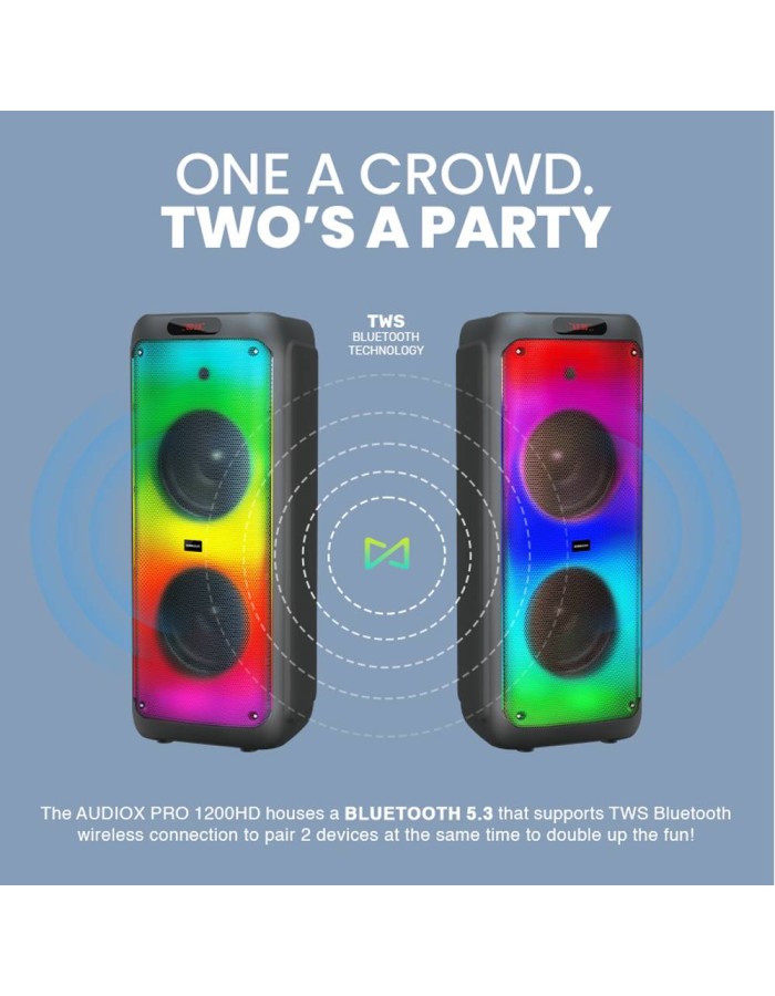 SonicGear AudioXPro1200HD 2 x 12'' Portable Karaoke Speaker with 2 x Wireless Microphones