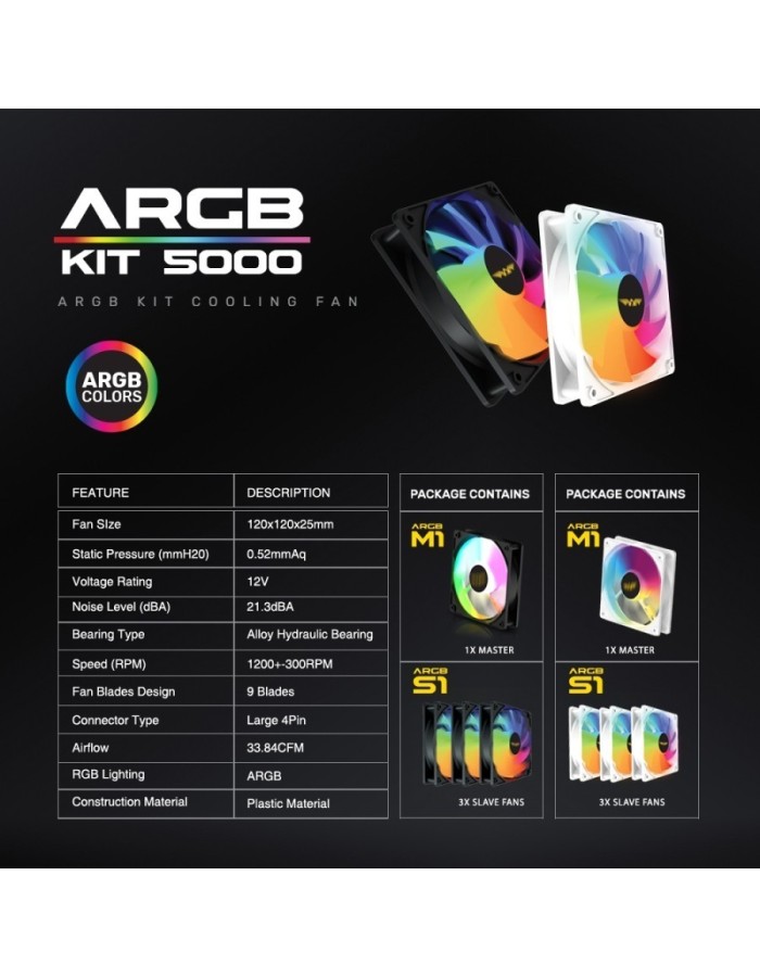 Armaggeddon Gaming Cooling Fan for ARGB KIT 5000 1pc Slave Fan Black Armaggeddon Gaming Cooling Fan for ARGB KIT 5000 1pc Slave Fan Black