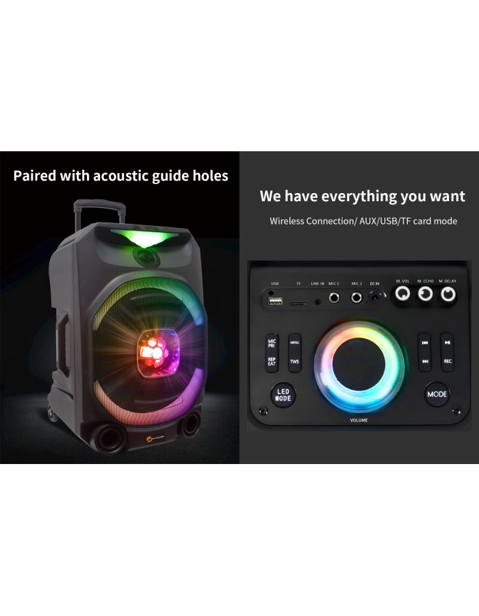 N-Gear FLASH1550 15'' Portable Karaoke Disco Speaker with Wireless Mic BT USB & LED Effects