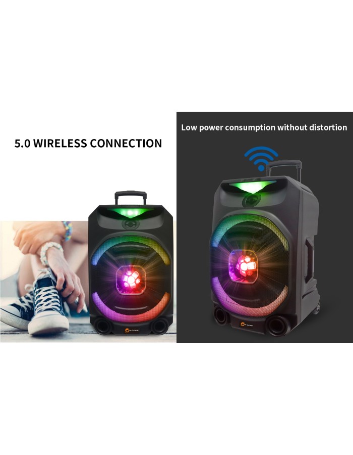 N-Gear FLASH1550 15'' Portable Karaoke Disco Speaker with Wireless Mic BT USB & LED Effects