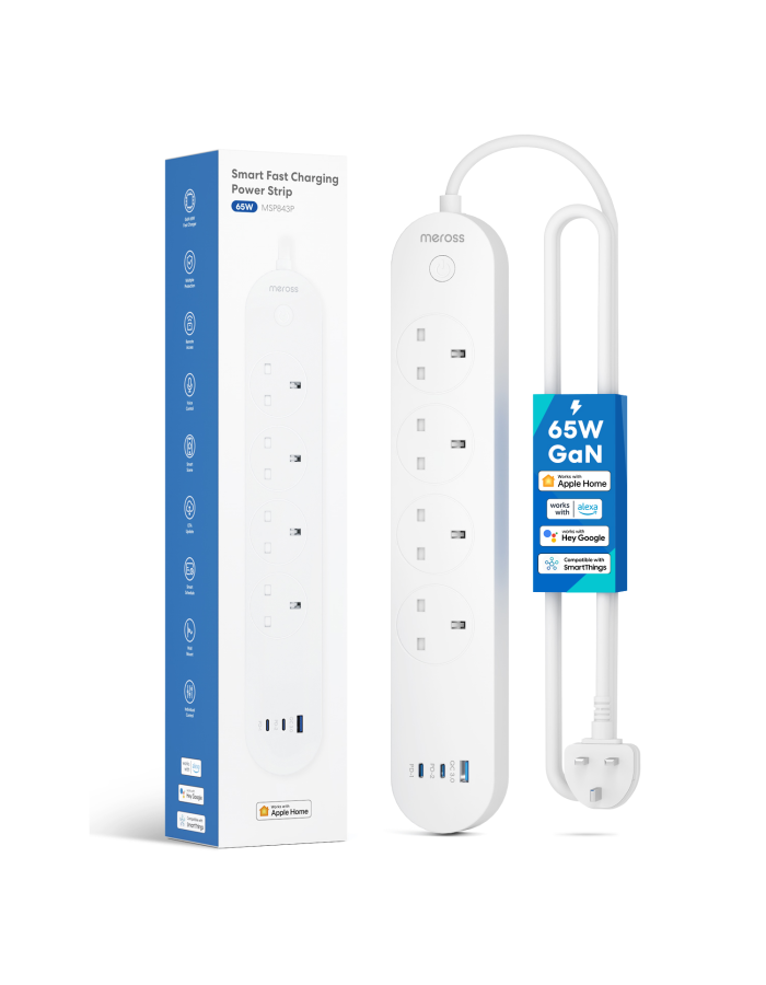 Meross Smart WiFi Powerstrip 4x AC sockets 1xUSB-A 2xUSB-C 65W 1.8m MSP843PHK-UK Meross Smart WiFi Powerstrip 4x AC sockets 1xUSB-A 2xUSB-C 65W 1.8m MSP843PHK-UK