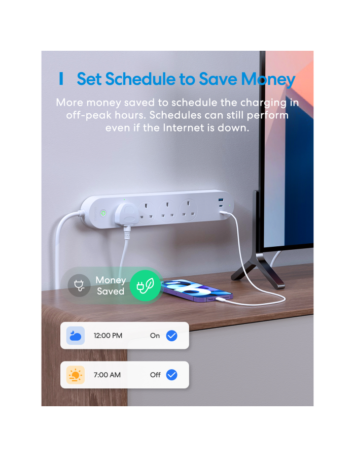 Meross Smart WiFi Powerstrip 4x AC sockets 1xUSB-A 2xUSB-C 65W 1.8m MSP843PHK-UK Meross Smart WiFi Powerstrip 4x AC sockets 1xUSB-A 2xUSB-C 65W 1.8m MSP843PHK-UK