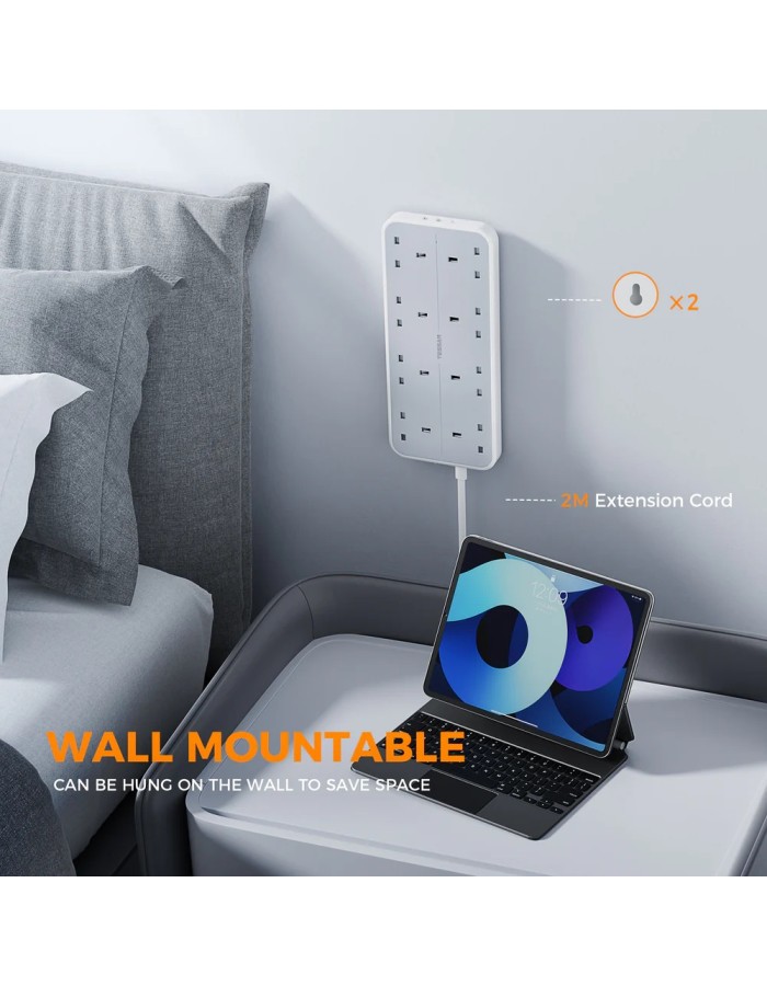 Tessan 8-Gang Extension 2 USB-A USB C 2m 13A TS-204-C