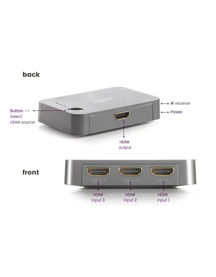 Marmitek HDMI Switch 3x1 4K 60Hz with IR Receiver Connect 310 UHD 2.0 Marmitek HDMI Switch 3x1 4K 60Hz with IR Receiver Connect 310 UHD 2.0