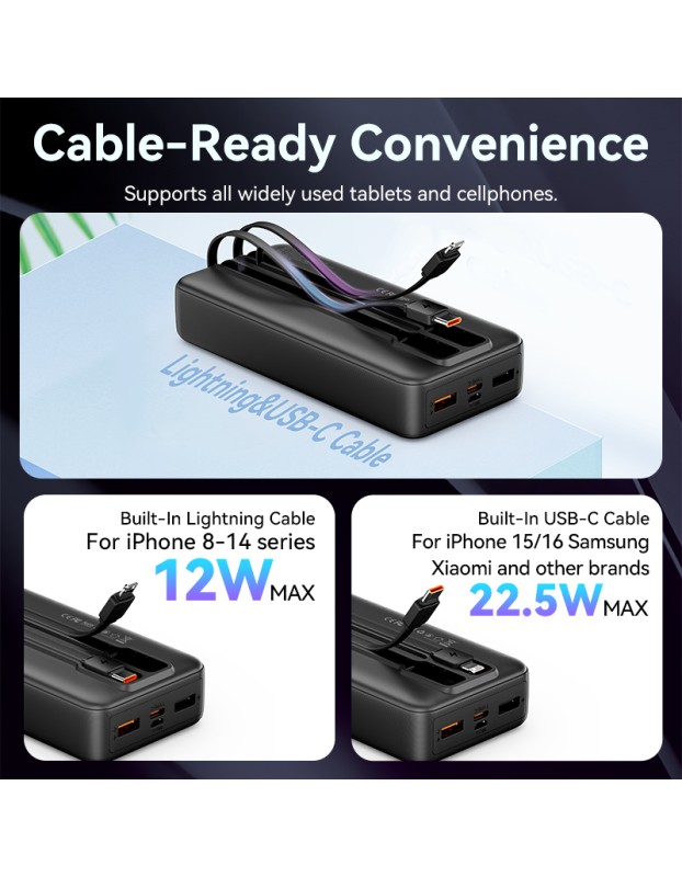 Vention Powerbank 20000mAh 22.5W Built-in USBC+Lighting Black FHPB0 Vention Powerbank 20000mAh 22.5W Built-in USBC+Lighting Black FHPB0