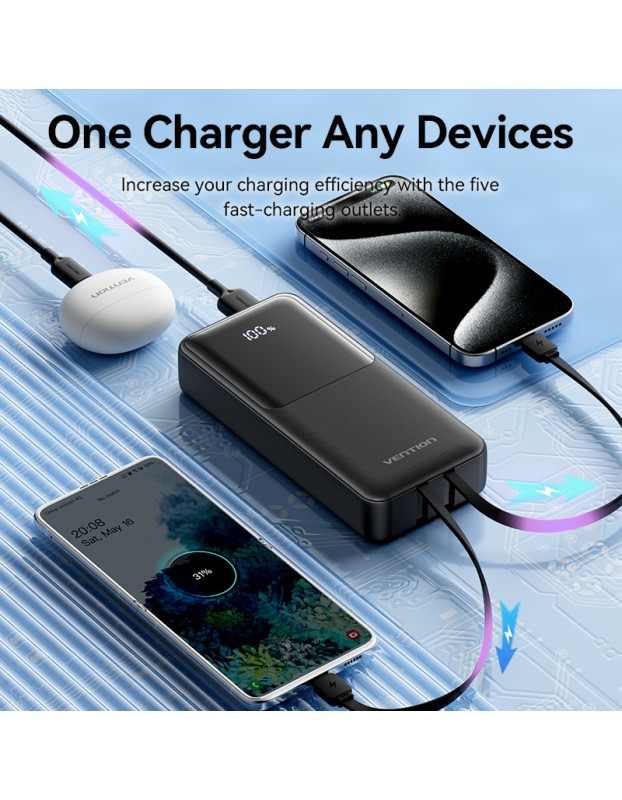 Vention Powerbank 20000mAh 22.5W Built-in USBC+Lighting Black FHPB0 Vention Powerbank 20000mAh 22.5W Built-in USBC+Lighting Black FHPB0