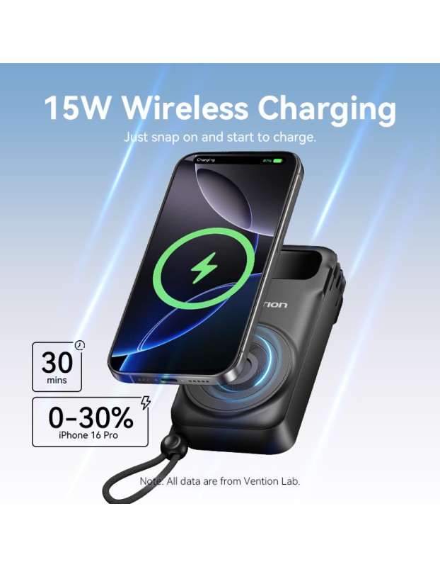 Vention Powerbank Wireless+Travel Charger 6in1 10000mAh Black FHXB0