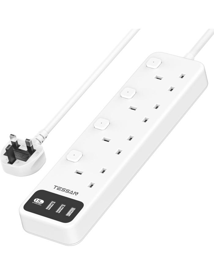 Tessan 4-Gang Extension 3 USB-A 2m 13A TS-B204 Tessan 4-Gang Extension 3 USB-A 2m 13A TS-B204