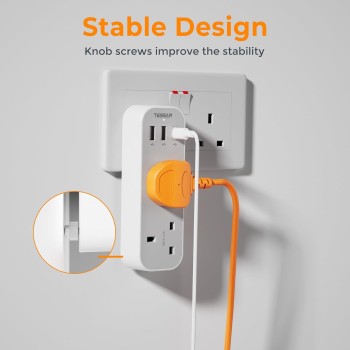 Tessan 2-Gang plug Through UK Charger 2 USB A USB C 13A TS-222-C Tessan 2-Gang plug Through UK Charger 2 USB A USB C 13A TS-222-C