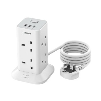 Tessan 8-Gang Extension 2 USB-A USB C 2m 13A TPS03-UK-C
