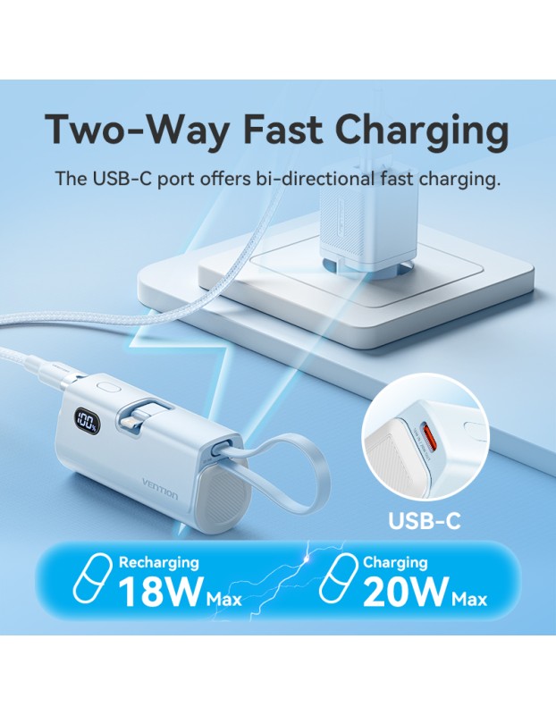 Vention Powerbank 4800mAh 22.5W Foldable Lightning White FHRW0