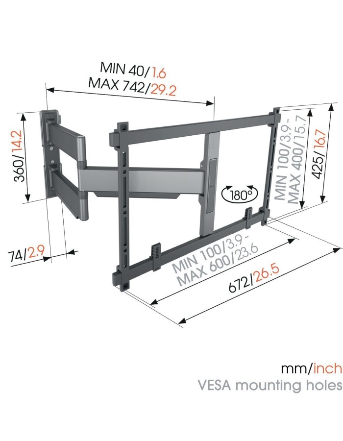 Vogels ELITE TVM5845 TV Wall Mount 60x40 Turn 2 arms 55kg 74cm Black