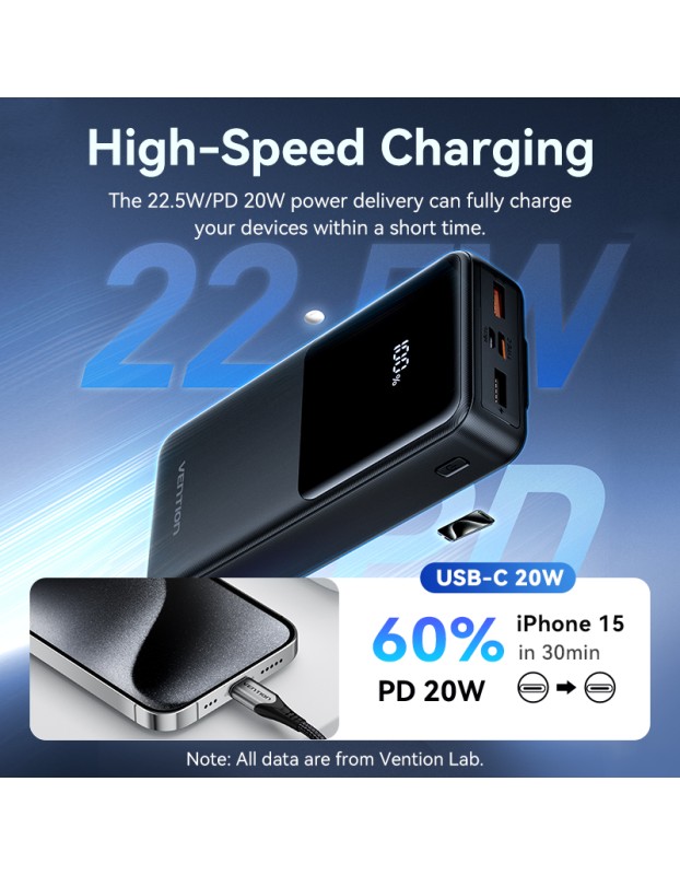 Vention Powerbank 20000mAh 22.5W Built-in USBC+Lighting Black FHPB0 Vention Powerbank 20000mAh 22.5W Built-in USBC+Lighting Black FHPB0