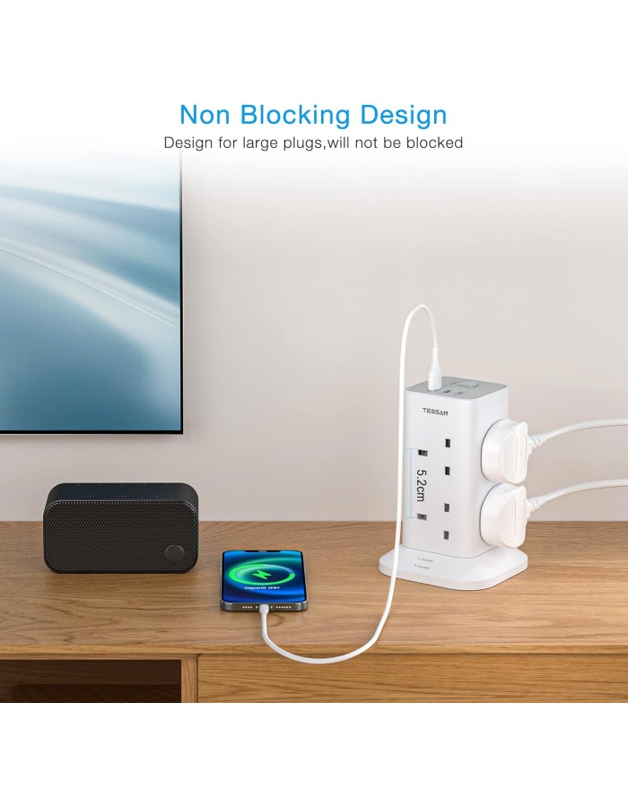 Tessan 8-Gang Extension 2 USB-A USB C 2m 13A TPS03-UK-C