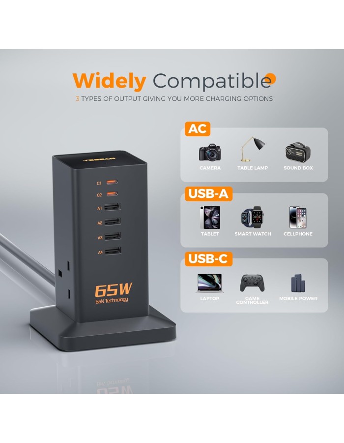 Tessan 2 Gang Extension 4 USB-A 2 USB C 2m 13A TS-FS02UK00 Tessan 2 Gang Extension 4 USB-A 2 USB C 2m 13A TS-FS02UK00