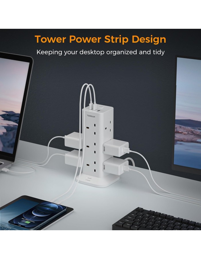 Tessan 12 Gang Extension 3 USB 2m 13A TPS04-UK-C