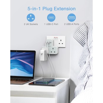 Tessan 2-Gang plug Through UK Charger 2 USB A USB C 13A TS-221-C Tessan 2-Gang plug Through UK Charger 2 USB A USB C 13A TS-221-C