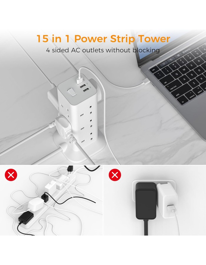 Tessan 12 Gang Extension 3 USB 2m 13A TPS04-UK-C