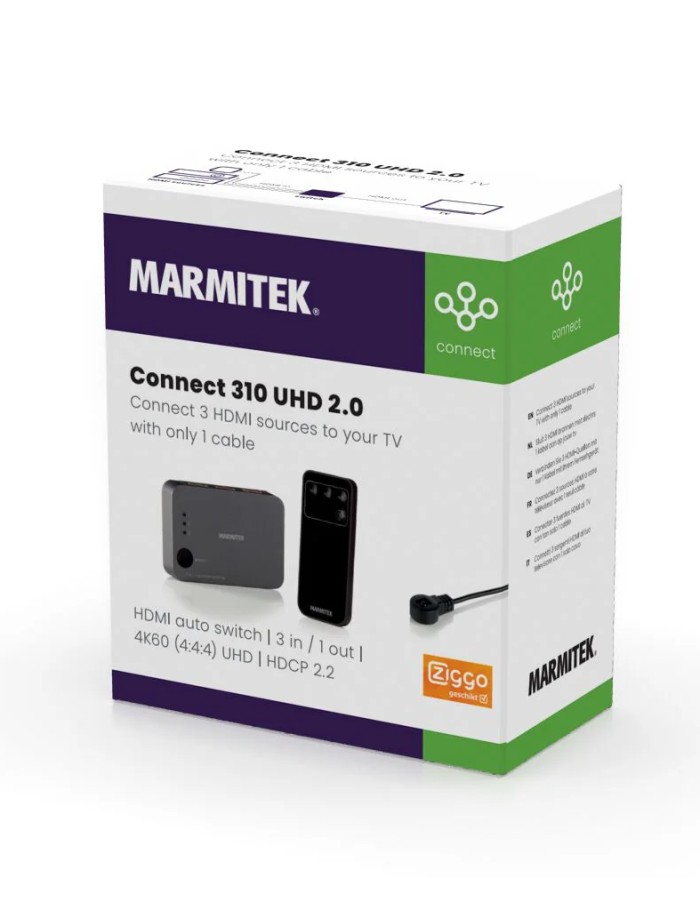Marmitek HDMI Switch 3x1 4K 60Hz with IR Receiver Connect 310 UHD 2.0 Marmitek HDMI Switch 3x1 4K 60Hz with IR Receiver Connect 310 UHD 2.0