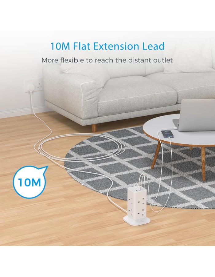 Tessan 8-Gang Extension 2 USB-A USB C 2m 13A TPS03-UK-C