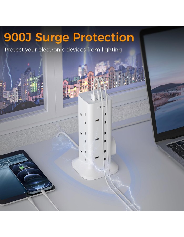 Tessan 12 Gang Extension 3 USB 2m 13A TPS04-UK-C