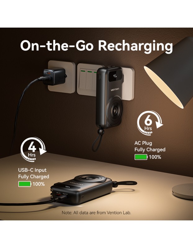 Vention Powerbank Wireless+Travel Charger 6in1 10000mAh Black FHXB0