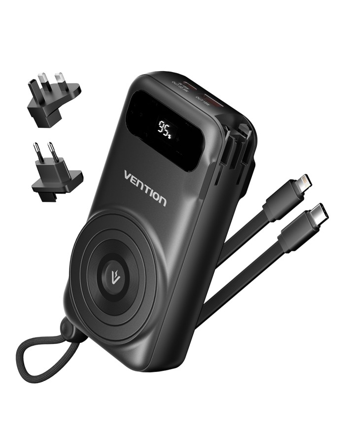 Vention Powerbank Wireless+Travel Charger 6in1 10000mAh Black FHXB0