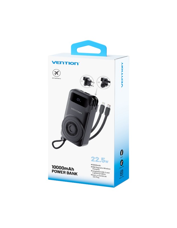 Vention Powerbank Wireless+Travel Charger 6in1 10000mAh Black FHXB0