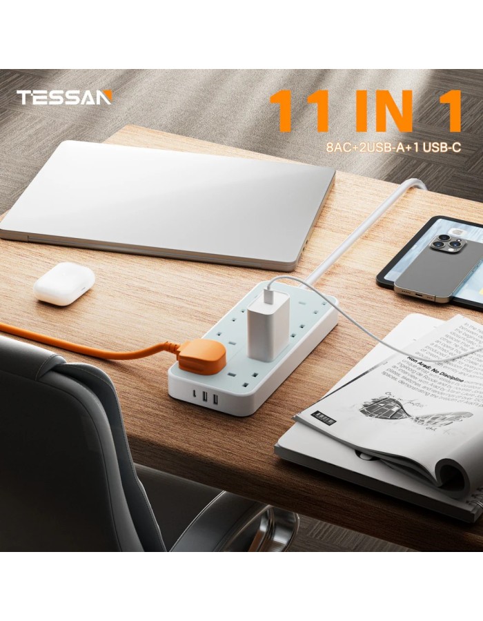 Tessan 8-Gang Extension 2 USB-A USB C 2m 13A TS-204-C