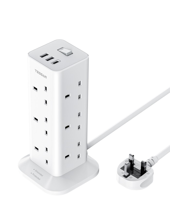 Tessan 12 Gang Extension 3 USB 2m 13A TPS04-UK-C