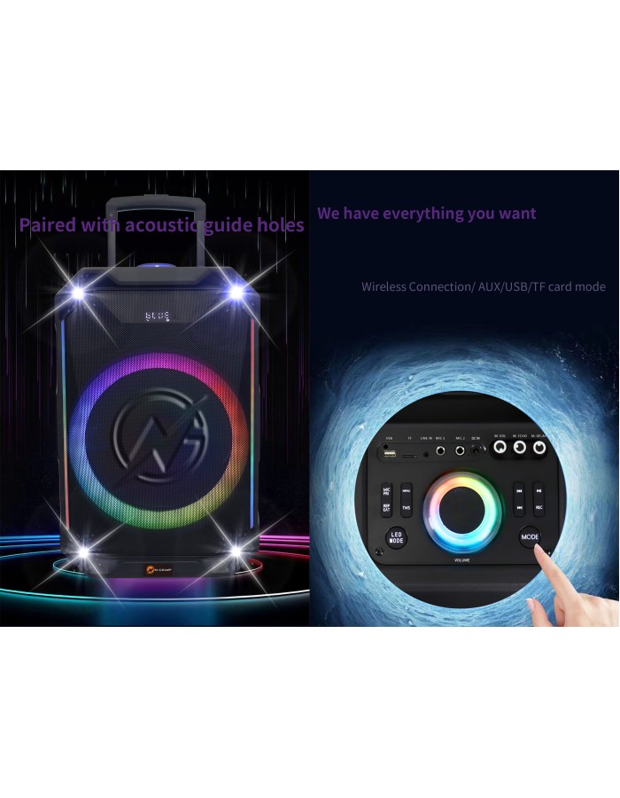 N-Gear FLASH1240 12'' Portable Karaoke Speaker with 1x Wireless Mic LED Lights USB & BT