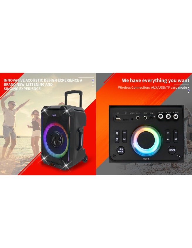 N-Gear FLASH1540 15'' Portable Karaoke Speaker with 1x Wireless Mic LED Lights USB & BT