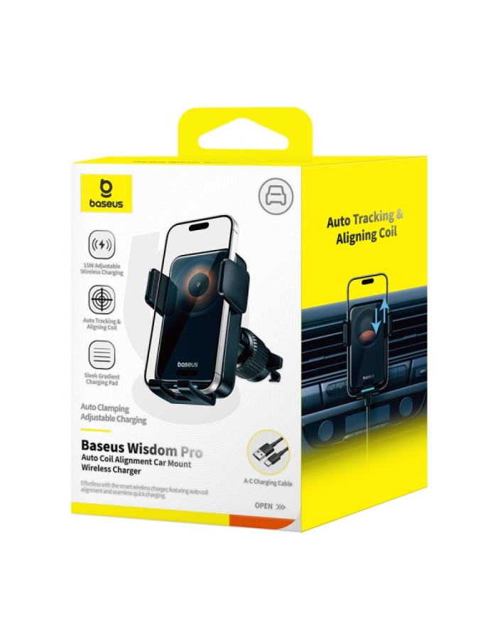 Baseus Car Charger Wireless AirVent Wisdom Pro Auto Coil Alignment 15W Black
