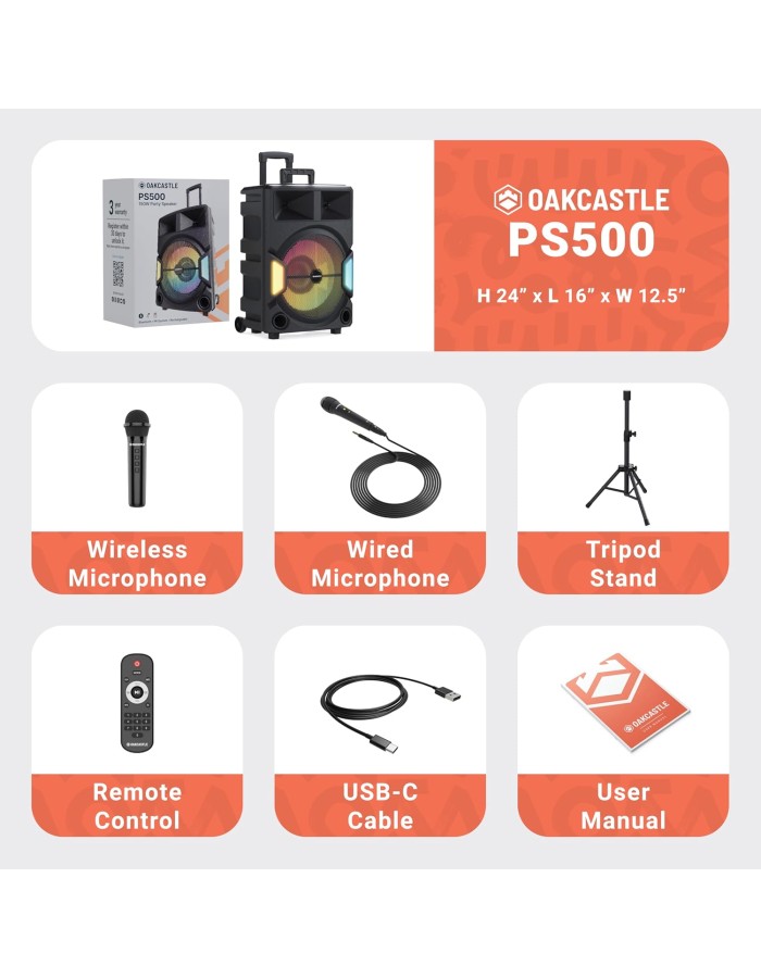 Majority Speakers Portable Karaoke PS500 150W 2xMic + Tripod (Oakcastle) UK