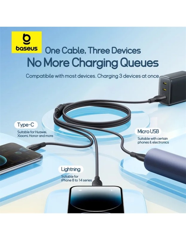 Baseus Cable 3in1 USB-C/Micro/Ligh Ultra Fast Series 1.3m Black Baseus Cable 3in1 USB-C/Micro/Ligh Ultra Fast Series 1.3m Black