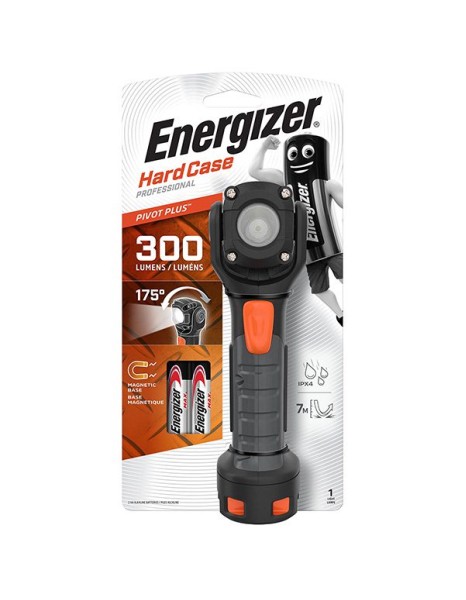 Energizer Hardcase Pivot Torch Light 300 Lumens Magnetic & IPX4 (2xAA Batteries Included)