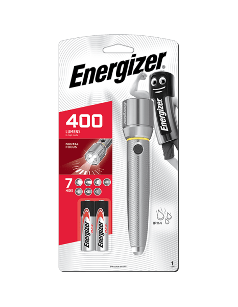 Energizer Vision HD Metal Torch Light 400 Lumens IPX4 (2xAA Batteries Included)