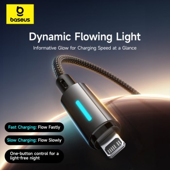 Baseus Cable Lightning to USB-C Lit Button Series 20W 1m Cosmic Black Baseus Cable Lightning to USB-C Lit Button Series 20W 1m Cosmic Black