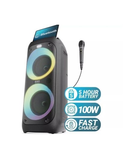 Majority Speakers Portable Karaoke P200 100W Wire Mic BT/USB/RGB UK