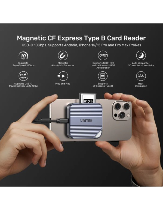 Unitek Card Reader Magnetic CF Express Type B 10Gbps PD100W S1244B Unitek Card Reader Magnetic CF Express Type B 10Gbps PD100W S1244B